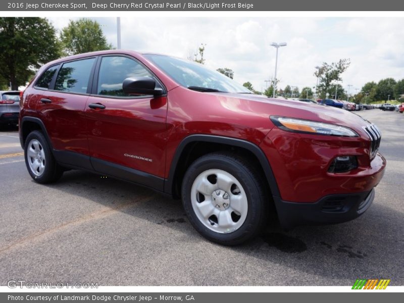 Deep Cherry Red Crystal Pearl / Black/Light Frost Beige 2016 Jeep Cherokee Sport