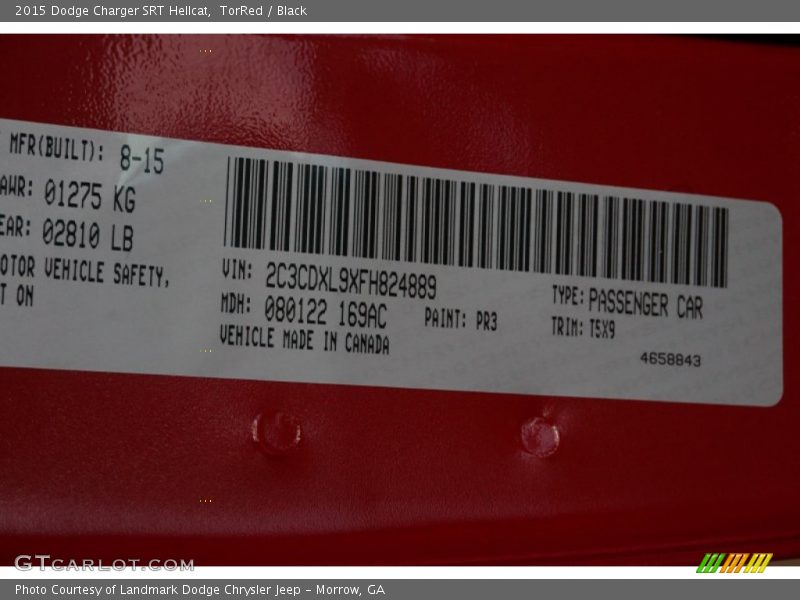 2015 Charger SRT Hellcat TorRed Color Code PR3