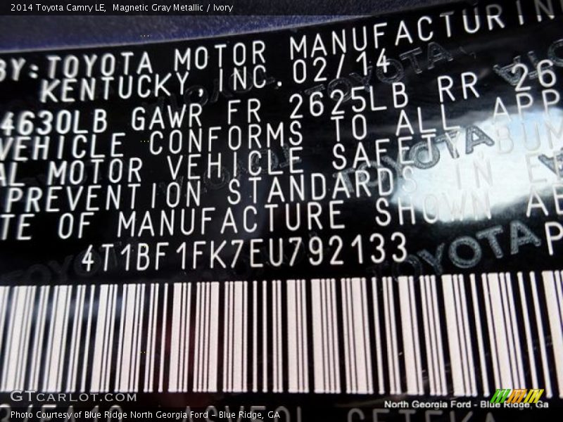Magnetic Gray Metallic / Ivory 2014 Toyota Camry LE