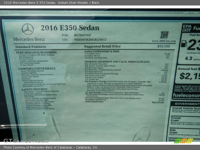 Iridium Silver Metallic / Black 2016 Mercedes-Benz E 350 Sedan