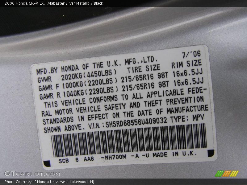 Alabaster Silver Metallic / Black 2006 Honda CR-V LX