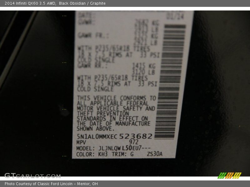 Black Obsidian / Graphite 2014 Infiniti QX60 3.5 AWD