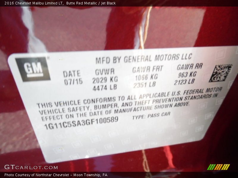 Butte Red Metallic / Jet Black 2016 Chevrolet Malibu Limited LT