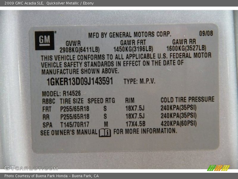 Quicksilver Metallic / Ebony 2009 GMC Acadia SLE