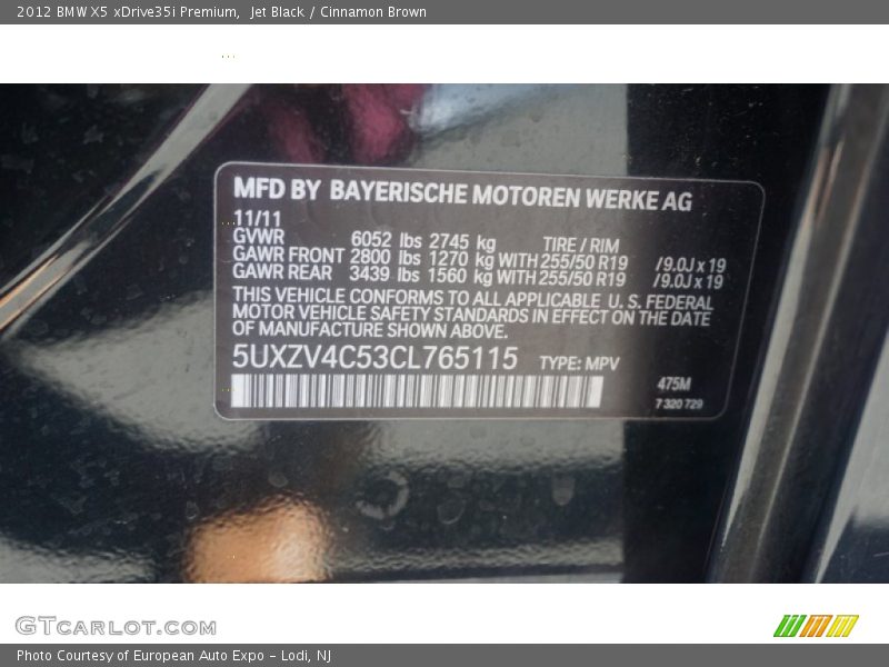 Jet Black / Cinnamon Brown 2012 BMW X5 xDrive35i Premium
