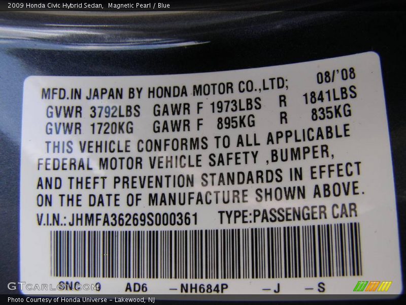 Magnetic Pearl / Blue 2009 Honda Civic Hybrid Sedan