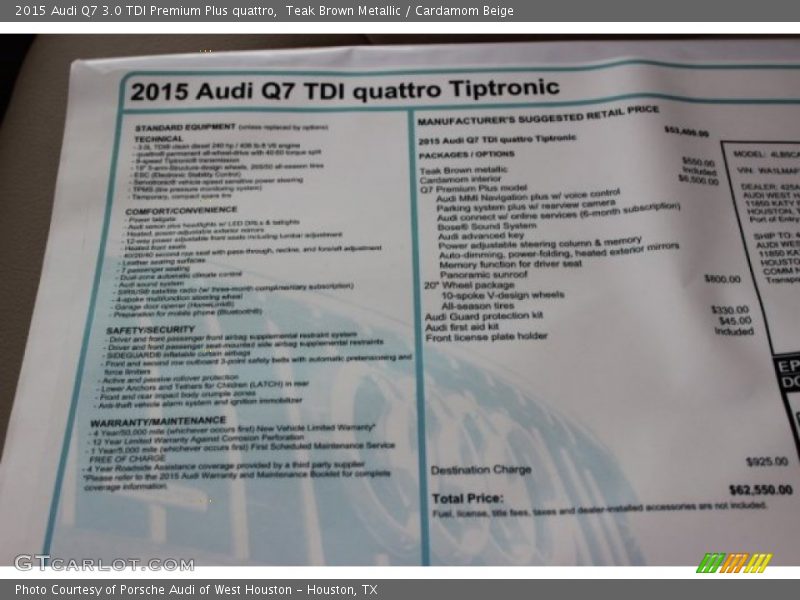 Teak Brown Metallic / Cardamom Beige 2015 Audi Q7 3.0 TDI Premium Plus quattro