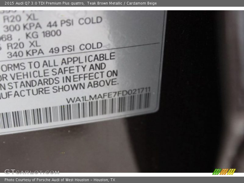 Teak Brown Metallic / Cardamom Beige 2015 Audi Q7 3.0 TDI Premium Plus quattro