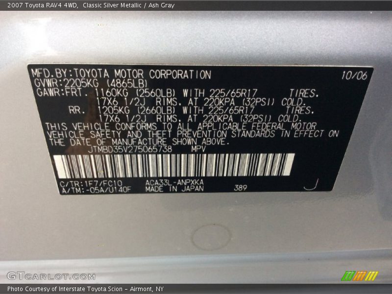 Classic Silver Metallic / Ash Gray 2007 Toyota RAV4 4WD