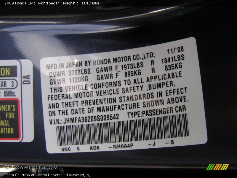 Magnetic Pearl / Blue 2009 Honda Civic Hybrid Sedan