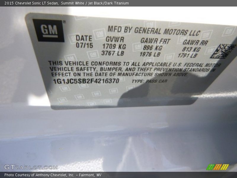Summit White / Jet Black/Dark Titanium 2015 Chevrolet Sonic LT Sedan