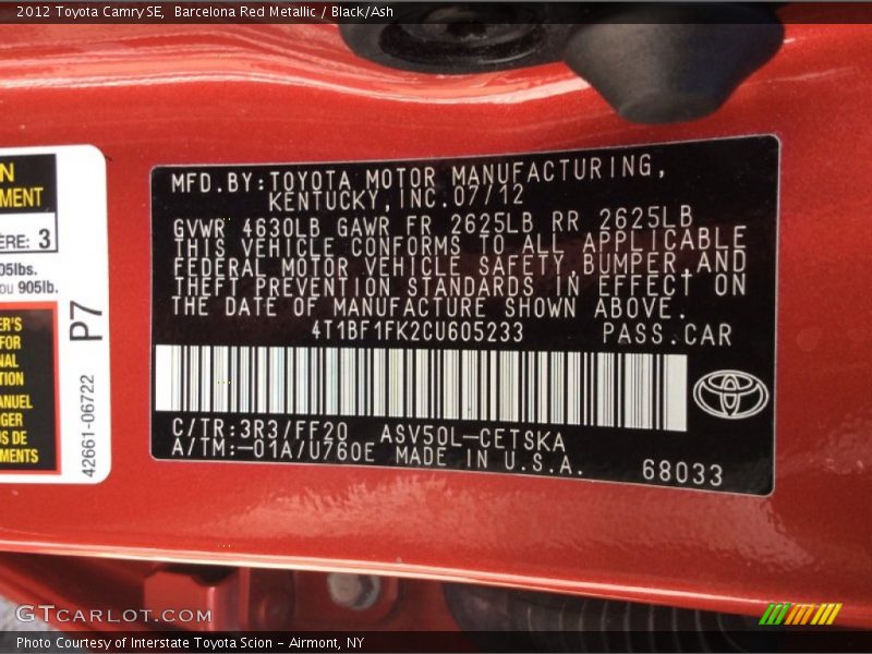 Barcelona Red Metallic / Black/Ash 2012 Toyota Camry SE