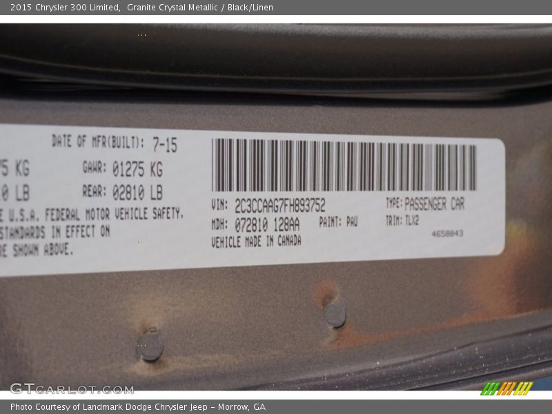 Granite Crystal Metallic / Black/Linen 2015 Chrysler 300 Limited