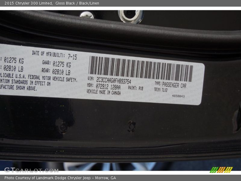 Gloss Black / Black/Linen 2015 Chrysler 300 Limited