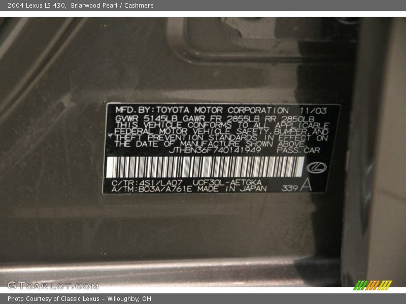 2004 LS 430 Briarwood Pearl Color Code 4S1