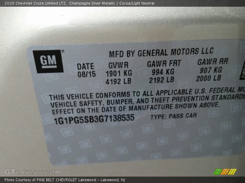 Champagne Silver Metallic / Cocoa/Light Neutral 2016 Chevrolet Cruze Limited LTZ