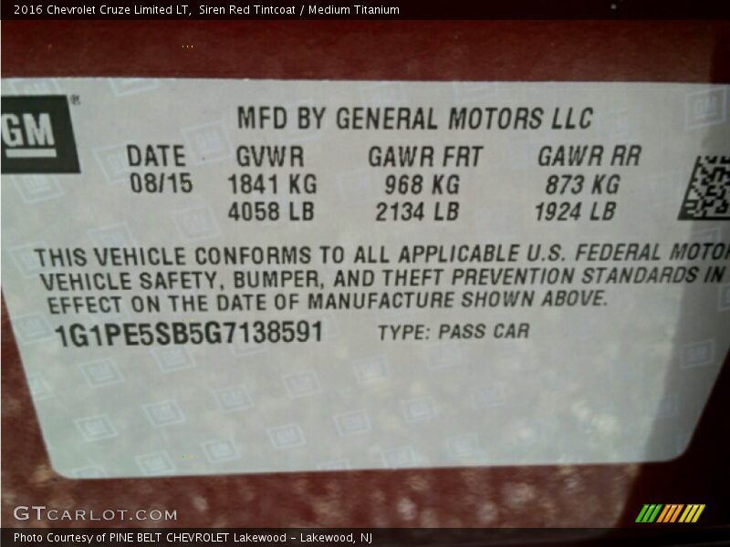 Siren Red Tintcoat / Medium Titanium 2016 Chevrolet Cruze Limited LT