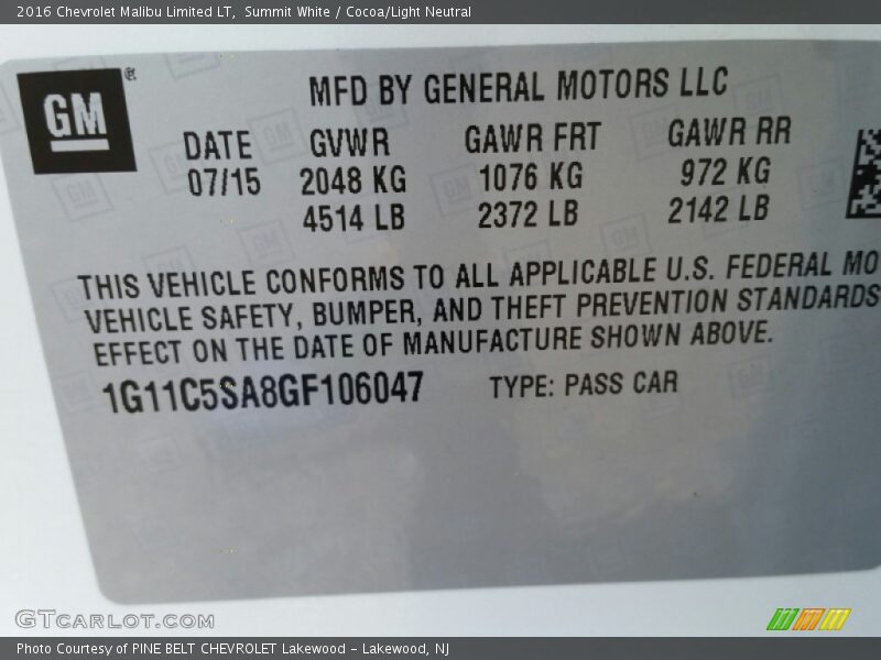 Summit White / Cocoa/Light Neutral 2016 Chevrolet Malibu Limited LT