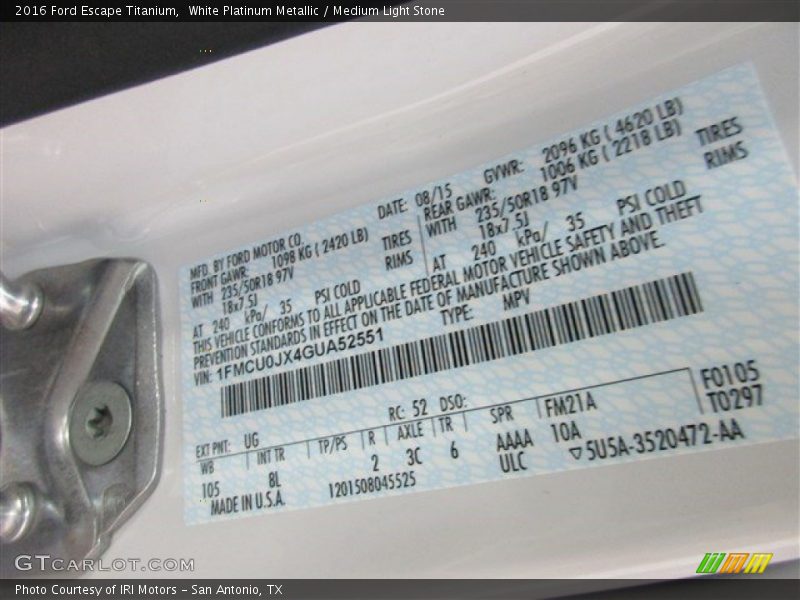 White Platinum Metallic / Medium Light Stone 2016 Ford Escape Titanium