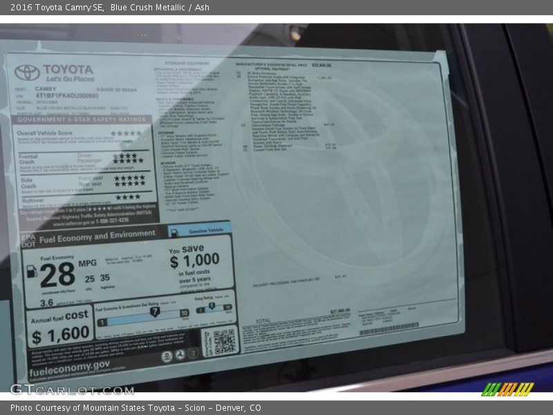 Blue Crush Metallic / Ash 2016 Toyota Camry SE
