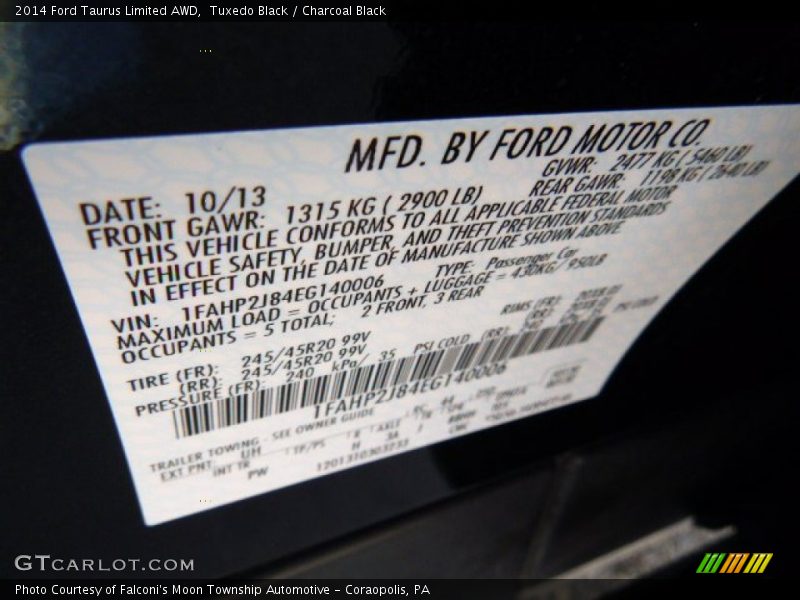 Tuxedo Black / Charcoal Black 2014 Ford Taurus Limited AWD