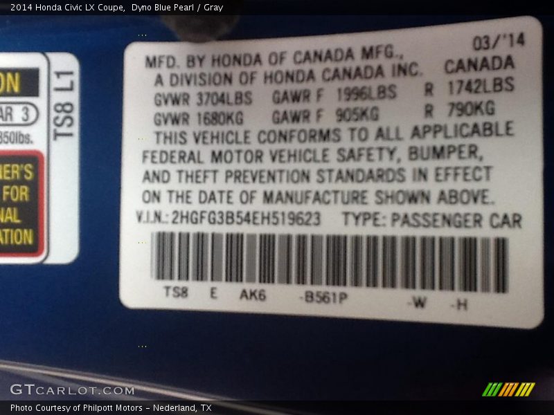 Dyno Blue Pearl / Gray 2014 Honda Civic LX Coupe