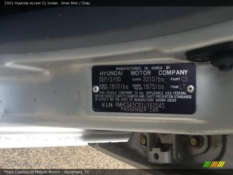 Silver Mist / Gray 2001 Hyundai Accent GL Sedan