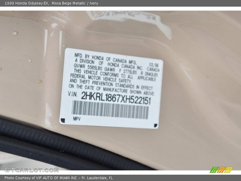 Mesa Beige Metallic / Ivory 1999 Honda Odyssey EX