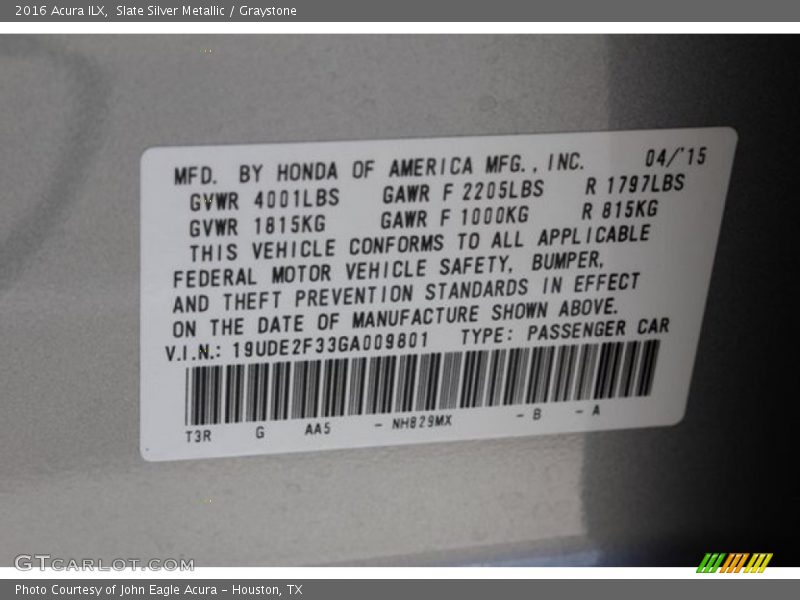 Slate Silver Metallic / Graystone 2016 Acura ILX