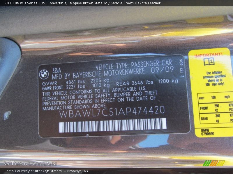Mojave Brown Metallic / Saddle Brown Dakota Leather 2010 BMW 3 Series 335i Convertible