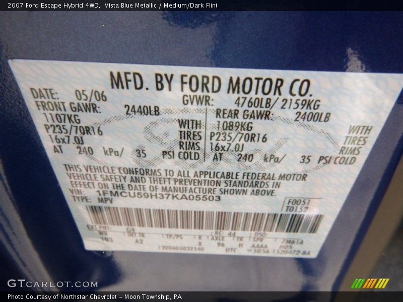 Vista Blue Metallic / Medium/Dark Flint 2007 Ford Escape Hybrid 4WD