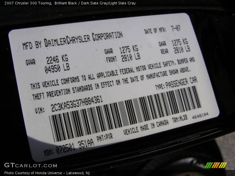 Brilliant Black / Dark Slate Gray/Light Slate Gray 2007 Chrysler 300 Touring