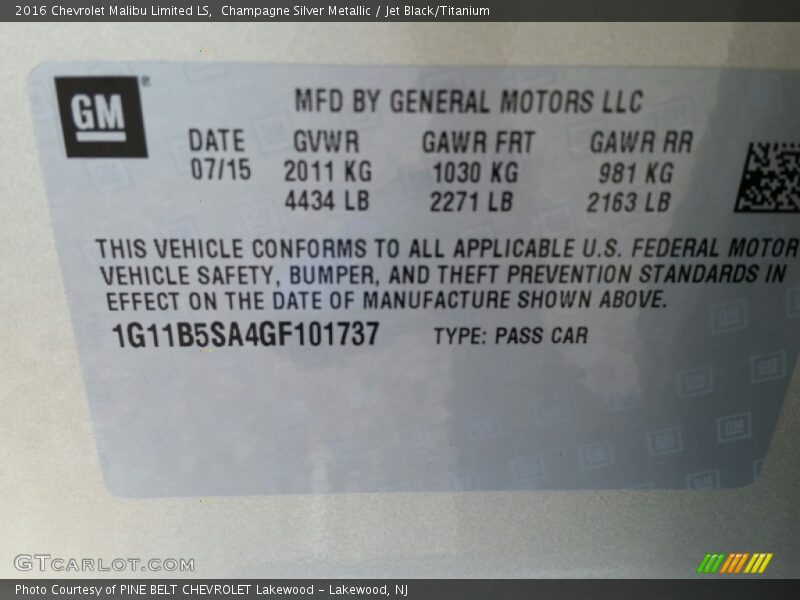 Champagne Silver Metallic / Jet Black/Titanium 2016 Chevrolet Malibu Limited LS