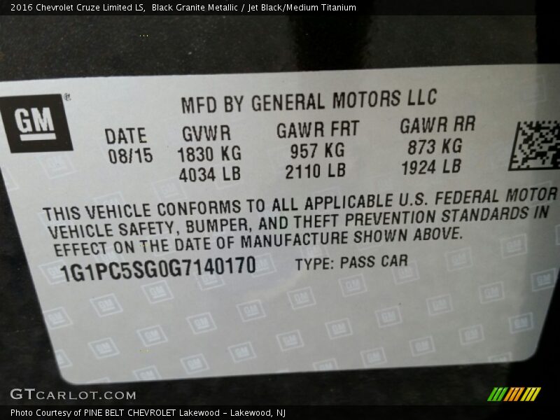 Black Granite Metallic / Jet Black/Medium Titanium 2016 Chevrolet Cruze Limited LS