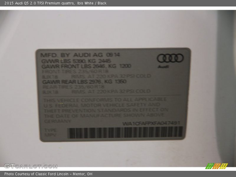 Ibis White / Black 2015 Audi Q5 2.0 TFSI Premium quattro