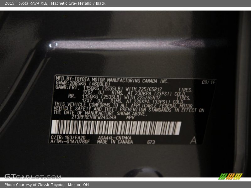 Magnetic Gray Metallic / Black 2015 Toyota RAV4 XLE