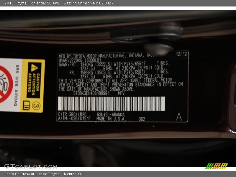 Sizzling Crimson Mica / Black 2013 Toyota Highlander SE 4WD