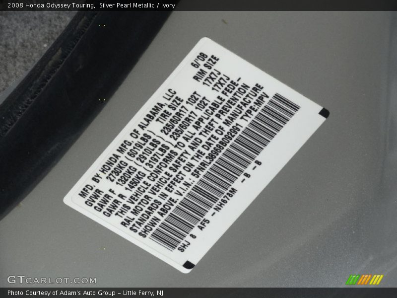 Silver Pearl Metallic / Ivory 2008 Honda Odyssey Touring