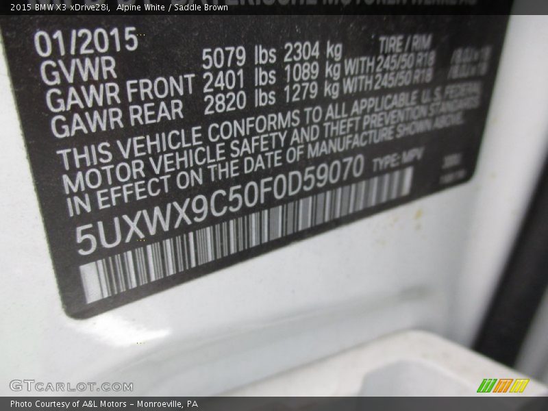 Alpine White / Saddle Brown 2015 BMW X3 xDrive28i