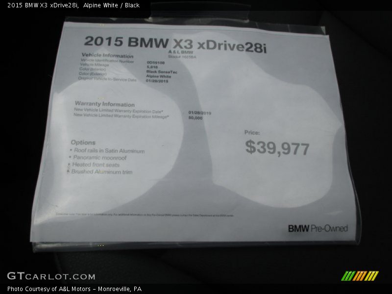 Alpine White / Black 2015 BMW X3 xDrive28i