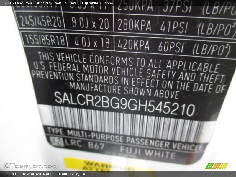 2016 Discovery Sport HSE 4WD Fuji White Color Code 867