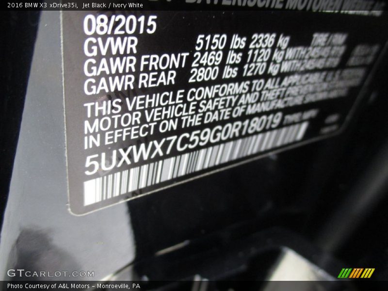 Jet Black / Ivory White 2016 BMW X3 xDrive35i