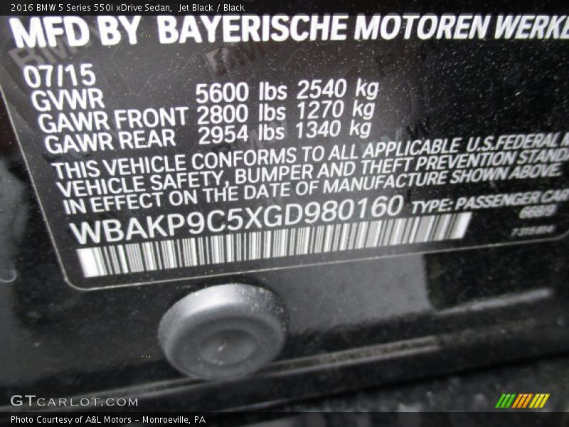 2016 5 Series 550i xDrive Sedan Jet Black Color Code 668