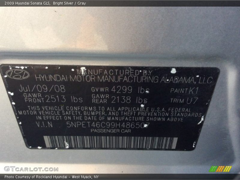 Bright Silver / Gray 2009 Hyundai Sonata GLS