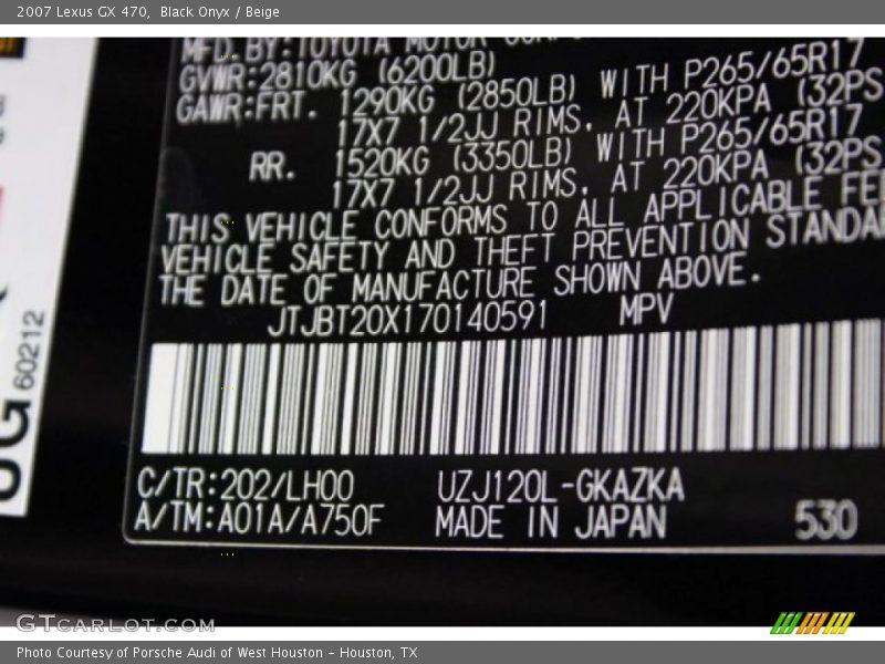 Black Onyx / Beige 2007 Lexus GX 470
