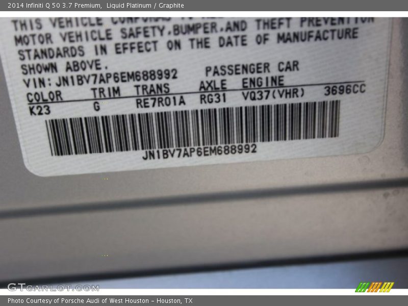 Liquid Platinum / Graphite 2014 Infiniti Q 50 3.7 Premium