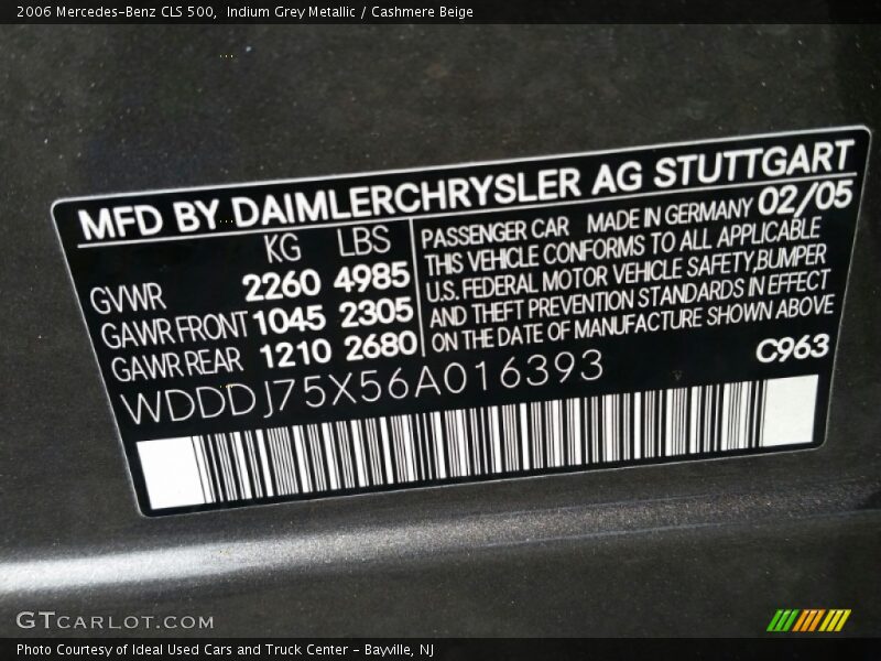 2006 CLS 500 Indium Grey Metallic Color Code 963