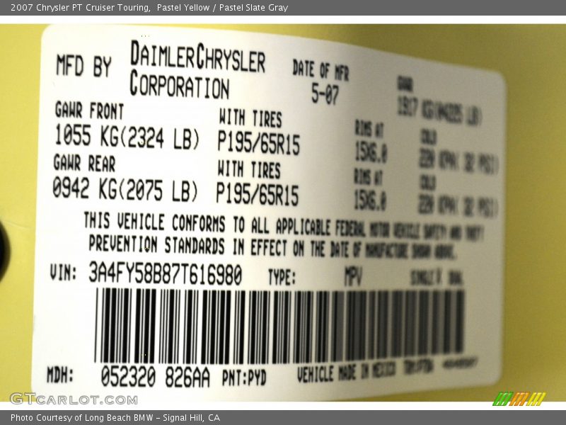 Pastel Yellow / Pastel Slate Gray 2007 Chrysler PT Cruiser Touring