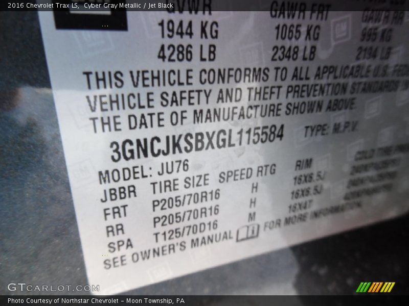Cyber Gray Metallic / Jet Black 2016 Chevrolet Trax LS