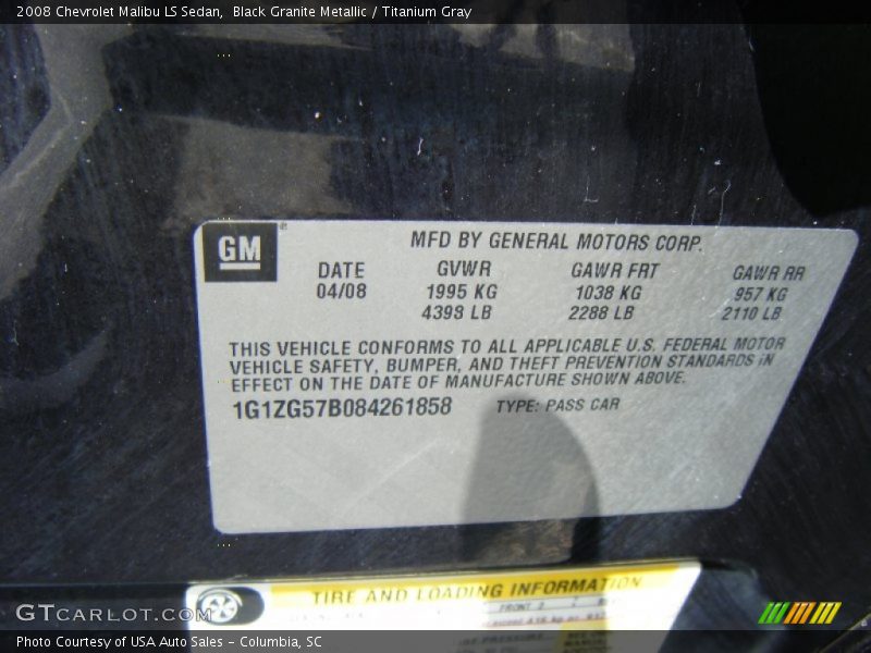Black Granite Metallic / Titanium Gray 2008 Chevrolet Malibu LS Sedan
